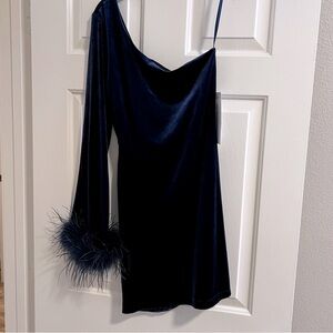 Honey and Rosie One Shoulder Dress in Navy Blue